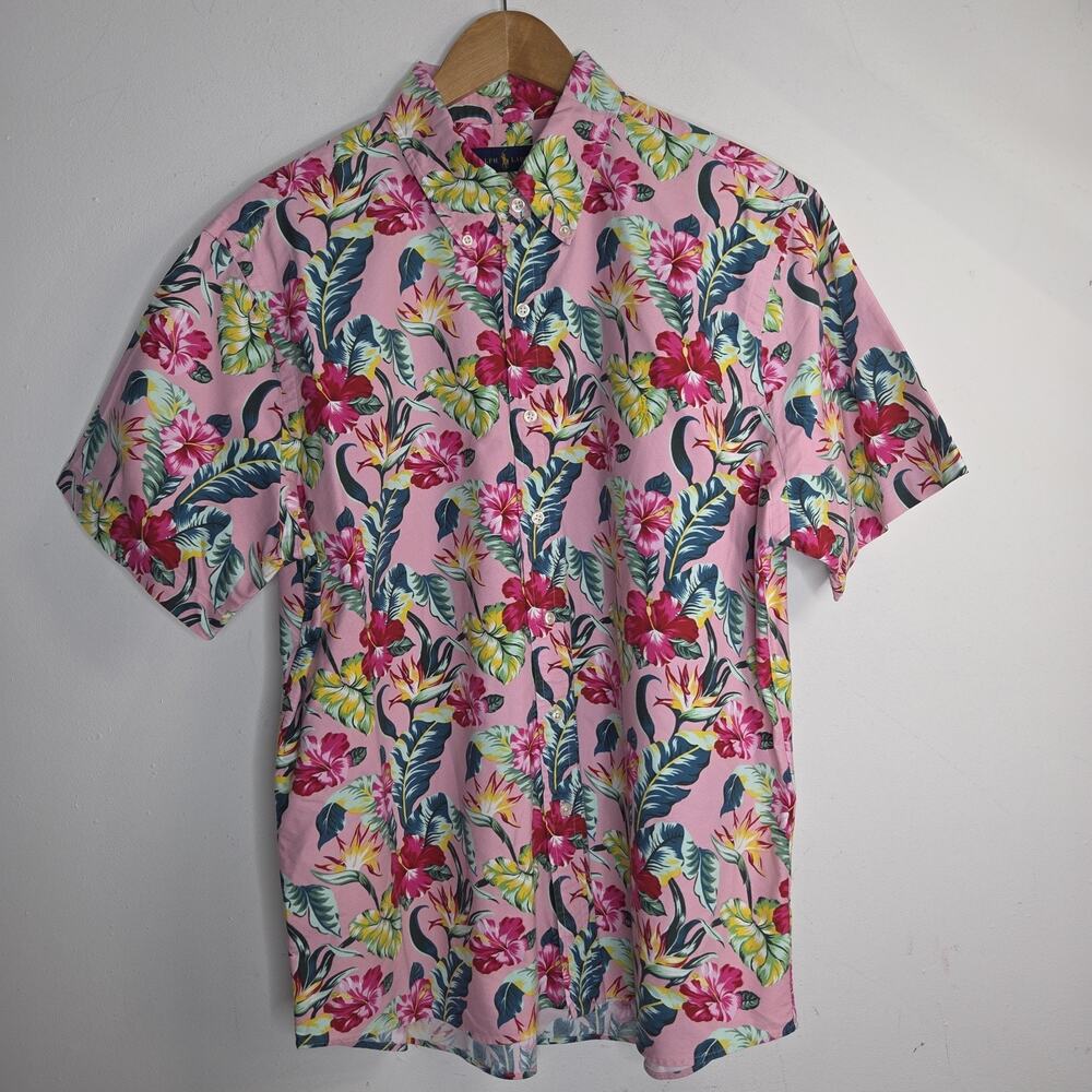 Polo Ralph Lauren XL Mens Pink Hawaiian Floral Hibiscus Shirt Short Sleeve XL